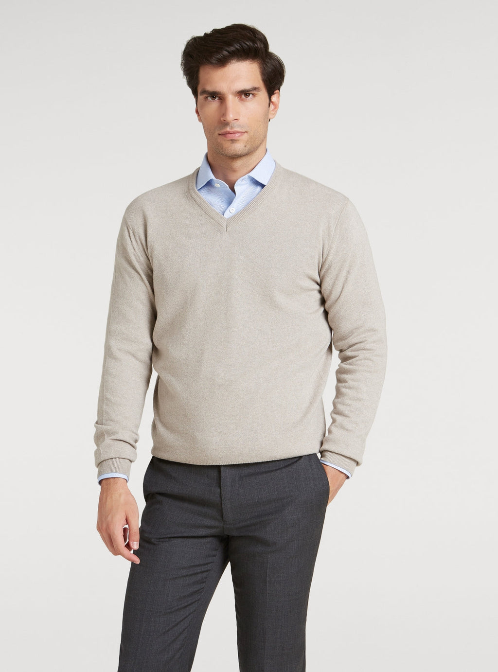 Maglia scollo a V in lana e cashmere.-0