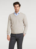 Maglia scollo a V in lana e cashmere.-0